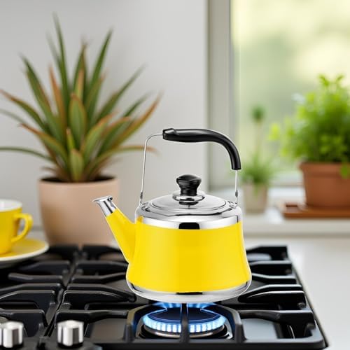 Tea Kettle Stovetop, Whistling Tea Pot 304 Food Grade Stainless Steel Teapot for Stove top, Loud Whistle Kettle for Tea, Coffee, Milk (Yellow, 1.5L) - Image 5