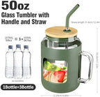 50Oz Glass Mug with Handle and Straw, Silicone Sleeve, Reusable Water Bottle for Beer, Tea, Coffee, Juice, Sustainable Drinking Cup with Lid (Green) - Image 2