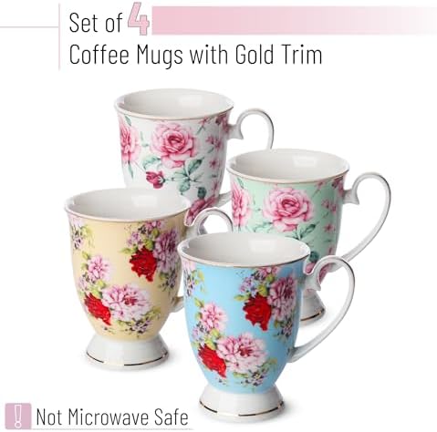 BTaT- Large Coffee Mugs, 12 oz, Set of 4, Floral Mugs for Coffee Cups Set, Porcelain Bone China, Tea Mug, - Image 2
