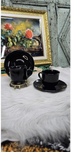 SODEF Black Porcelain Coffee Cup Set - 4 Piece Vintage Chic | 180-200 ml | Modern & Vintage Style | Durable Ceramic for Turkish Coffee, Cappuccino, Tea | refined Gift - Black - Image 2