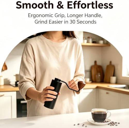 Hand Coffee Grinder, Portable Manual Coffee Mill with Adjustable Coarseness, Stainless Steel Burr Grinder for Travel Camping Home, All-Metal Body with Wooden Handle - Image 7