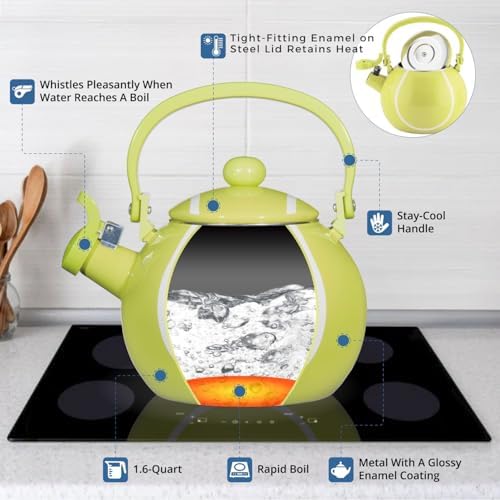 Whistling Tea Kettle for Stove Top Enamel on Steel Teakettle, Supreme Housewares Tennis Design Teapot Water Kettle Cute Kitchen Accessories Teteras (1.6 Quart, Tennis) - Image 4