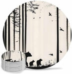 Coasters for Drinks Set of 8 Abstract Forest Walking Bear Bird Silhouette Natural Scenery Ceramic Cup Mat, Absorbent Ceramic Stone Coasters with Cork Base for Coffee Cups Table Home Decor 4 Inch by Daleng