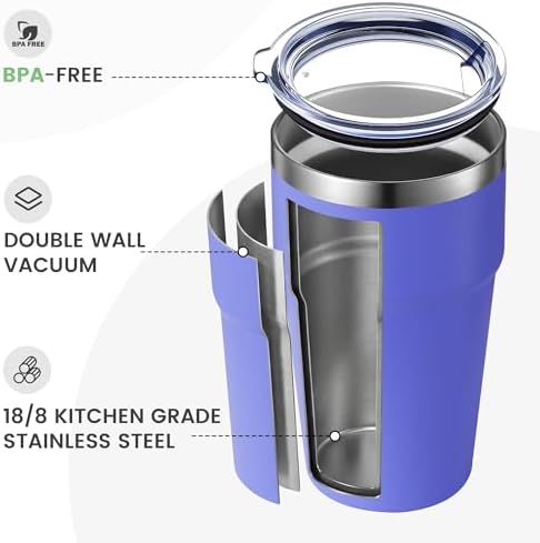 MEWAY 16oz Tumbler Double Wall Vacuum Insulated Travel Mug Bulk, Stainless Steel Tumblers with Lid, Powder Coated Coffee Cups for Cold & Hot Drinks (Purple,12 Pack) - Image 3