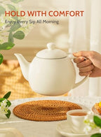 Sweese Teapots for Tea, 27 oz Porcelain Tea pot with Removable Stainless Steel Infuser, Tea Pots for Loose Tea - White - Image 5