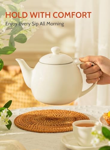 Sweese Teapots for Tea, 27 oz Porcelain Tea pot with Removable Stainless Steel Infuser, Tea Pots for Loose Tea - White - Image 5