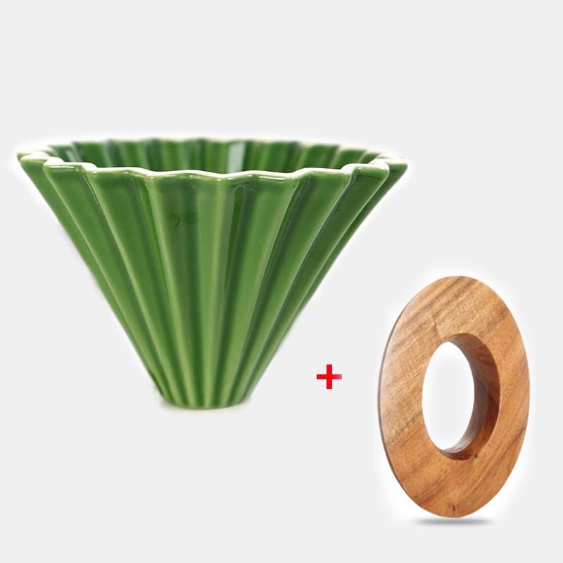 Ceramic Coffee Dripper Pour Over Coffee Maker Handmade Origami Coffee Filter Cup Flower Shape Funnel Drip Cafe Cake Cup Home(Green suit,1-2CUP) - Image 2