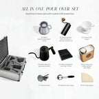 Pour Over Coffee Travel Kit – Aluminum Carry Case, Hand Grinder, Ceramic V02 Dripper, Gooseneck Kettle, Glass Server, USB Scale, Thermometer, Canister, Filters & Scoop – Camping & Gift - Image 2