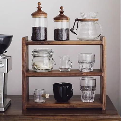 MRYBD 3-Tier Wooden Coffee Mug Display Rack Walnut Color Solid Wood Cup Holder Countertop Kitchen Storage Shelf Spice Jar Organizer for Home Office Coffee Station Bar brown by Unknown
