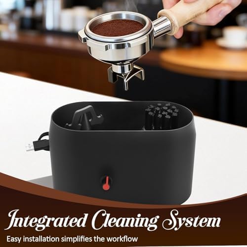 Coffee Puck Cleaner, Plastic Electric Automatic Knock Box Cleaner with Holder Cleaning Brush Grounds Tray for Household Kitchen Workplace - Image 6