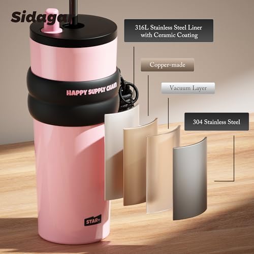 SDGA+ 24 oz Stainless Steel Tumbler with Lid and Straw, Insulated Water Bottle Leak Proof for Hot and Cold, Portable Travel Coffee Mug, Reusable Coffee Cup for Women, Pink - Image 7