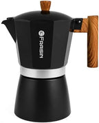 Stovetop Espresso Moka Pot Coffee Maker, Non-slip Wood Grain Handle, Cast Aluminum, Compatible with Gas, and Electric Stoves (Black, 12 cups) by Unknown