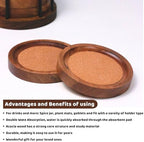 Wood Coasters for Drinks with Metal Holder, Wooden Coaster with Cork for Tabletop Protection, Drink Coasters for Coffee Table, Desk, 4.33 Inch, Set of 6 (Medium Size) - Image 2