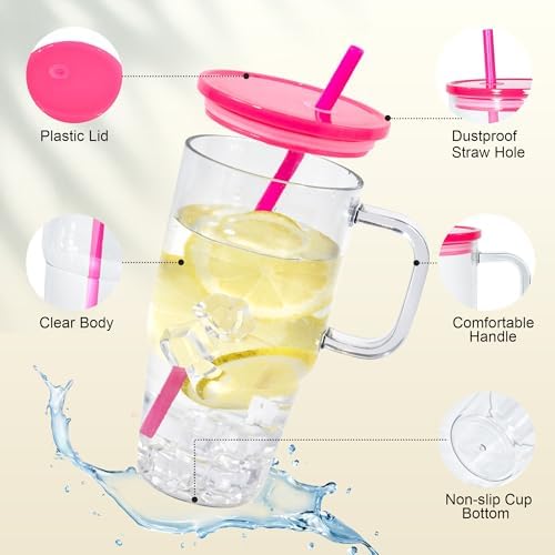 6Pcs 20oz Acrylic Tumbler with Handle, Plastic Cups with Lids and Straw - Image 3
