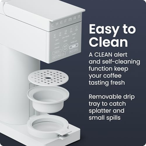 Chefman Caffeinator Single Serve Coffee Maker, Brew Kcups & Grounds, Drip Coffee Machine with Brew Strength Settings, Iced Coffee Function, 45 oz. Removable Water Reservoir - Image 6