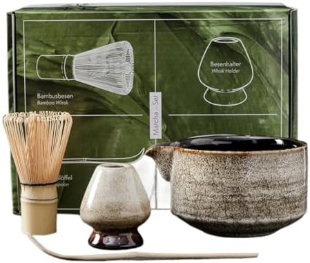 Japanese Matcha Set (7pcs) Matcha Whisk Set Matcha Bowl Matcha Whisk (chasen) Scoop (chashaku) Matcha Whisk Holder Tea Making Kit (4 Pcs,White) by ZITEZHGO