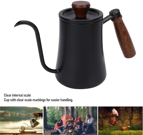 Luocute Gooseneck Pour Over Coffee Kettle, Stainless Steel Hand Drip Coffee Pot with Long Narrow Spout, Matte Black, Featuring a Wooden Handle for Pour Over and Tea - Image 6