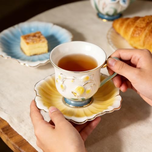 KAMMAK Tea Cups and Saucers Set of 2, Porcelain Coffee Cups, NX015 - Image 6