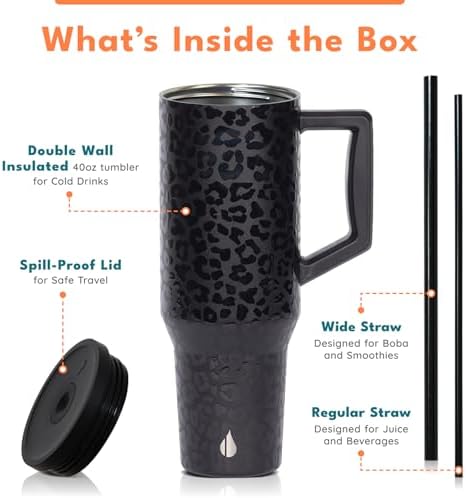 Elemental Spill Proof 40oz Insulated Tumbler with Handle & Straw Travel Mug - Image 3