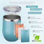 12oz/6 Pack Stainless Steel Wine Tumbler with Lid and Straw, Double Wall Vacuum Insulated Wine Tumbler Glasses, Stemless Travel Mugs for Hot and Cold Drinks, Coffee, Wine, Cocktails - Image 3