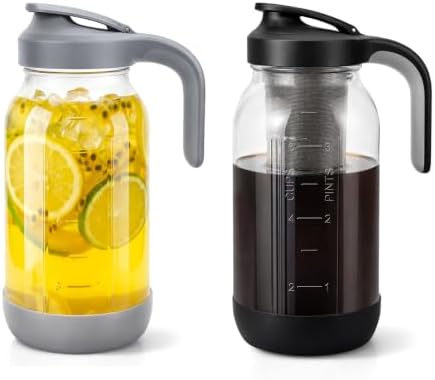 64 oz Glass Mason Jar Pitcher with 64 oz Cold Brew Coffee Maker by Cafezi
