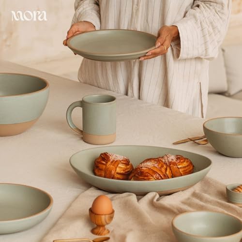 MORA Medium Mugs Set of 4, 16oz Ceramic Pottery Latte Mugs/Coffee Cups - Microwave and Dishwasher Safe - Thyme - Image 7