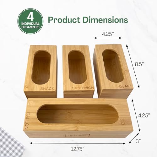 4PCS Bamboo Storage Bag Organizer Set Multi-Use Baggie Organizers for Gallon, Quart, Sandwich, Snack Food Bags, Tea Bag, Silverware, Ideal for Kitchen, Office, Makeup, Bathroom, Utensil, Junk Drawer - Image 2