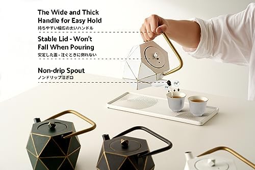 Toptier Cast Iron Teapot, Stovetop Safe Japanese Cast Iron Tea Kettle, Diamond Design Tea Pot with Removable Infuser for Loose Tea, 30 Ounce (900 ml), White - Image 5