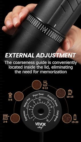 Vevok Chef O20 Manual Coffee Grinder - 20 levels External Adjustment, 35g Capacity with Travel Case and Cleaning Gear, Consistent Grind Ti-Plated Stainless Steel Conical Burr Hand Coffee Grinder - Image 6