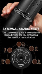 Vevok Chef O20 Manual Coffee Grinder - 20 levels External Adjustment, 35g Capacity with Travel Case and Cleaning Gear, Consistent Grind Ti-Plated Stainless Steel Conical Burr Hand Coffee Grinder - Image 6