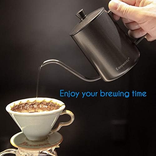 Easyworkz Gage Gooseneck Pour Over Coffee Kettle 20 oz (Black), Bundled with Easyworkz Retro Stainless Steel Coffee Spoon With Black Walnut Handle,10g - Measuring Spoon (Gunmetal) - Image 4