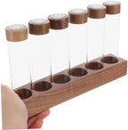 SOLUSTRE 6 Tubes Coffee Bean Container Glass Bottle Set with Wooden Stand - Image 4