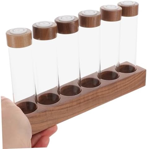 SOLUSTRE 6 Tubes Coffee Bean Container Glass Bottle Set with Wooden Stand - Image 4