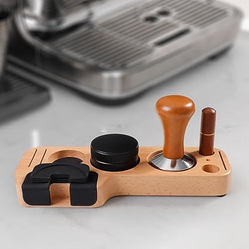 Espresso Accessories Kits Espresso Tamping Stand Set Barista Part Multipurpose Coffee Tamper Distributor and Stirrer for Counters Shop Cafe, Beech 51mm - Image 5