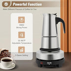 6.76OZ Coffee Pot with Electric Stove, Stainless Steel Moka Espresso Pot Maker, Induction Italian Coffee Machine for Offices, Restaurants, Lounge Bars, Cafes - Image 3