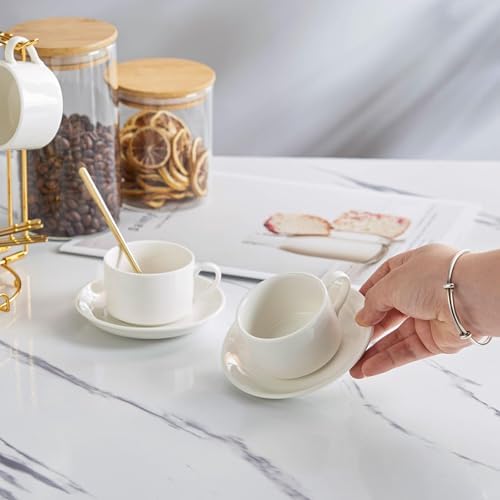YOLIFE 2.5 OZ Porcelain Espresso Cups Set with Saucers and Foldable Stand - Image 5