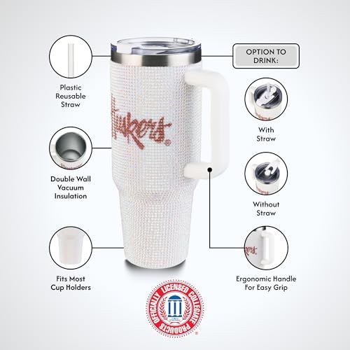 The Memory Company Officially Licensed 40oz White Bling Game Day Tumbler, University of Nebraska, Lincoln - Image 5