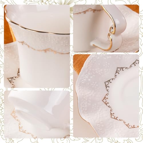 Tea Cups and Saucers Set of 2, 6.4oz Stackable Porcelain Coffee Cup, YFH16 - Image 4