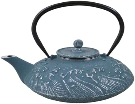 Ebros Gift Traditional Oriental Tetsubin Cast Iron Teapot With Enameled Interior 27oz Asian Japanese Chinese Fusion Housewarming Tea Pot Accent (Royal Blue Ocean Sea Waves) by EbrosGift