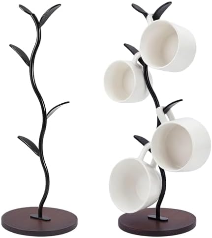 2Pcs Mug Holder Stand, Iron Countertop Mug Tree 5 HooksTree Rack for Counter Cafe Accessories Breakroom Decor & Kitchen Organizer Storage Stand (Black) by INTERWARM