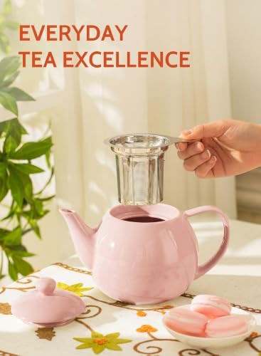 Sweese Porcelain Teapot 27 oz with Infuser for Loose Leaf Tea, Pink - Image 4