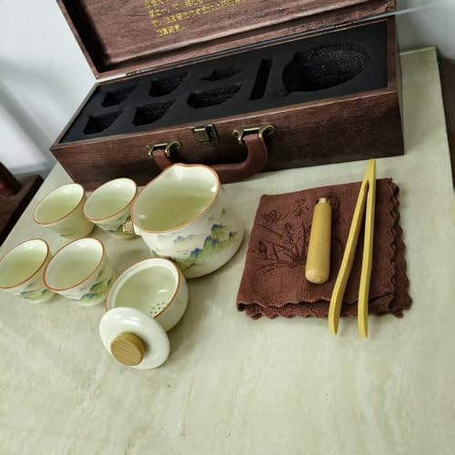 Chinese Kung Fu Tea Set, Semi-Automatic for Lazy Users, Exquisite Gifts Set, Perfect for Christmas, Father's Day, Mother's Day, and Birthday Gifts. (Green-Mountain) - Image 5