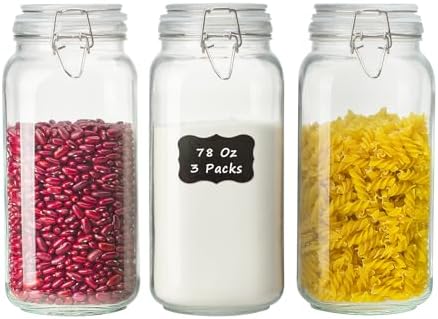 Large Glass Storage Containers with Airtight Lids 78oz 3 Pack by LOOIOOJ