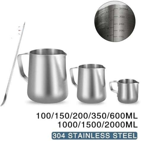 Milk Frother Jug Stainless Steel Container 100ML 350ML 600ML Frothing Pitcher Coffee Cups Latte Barista Espresso Maker(350ML With Scale) - Image 4