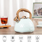 Tea Kettle, Toptier Teapot Whistling Kettle with Wood Pattern Handle Loud Whistle, Food Grade Stainless Steel Tea Pot for Stovetops Induction Diamond Design Water Kettle, 2.7-Quart Light Green - Image 5