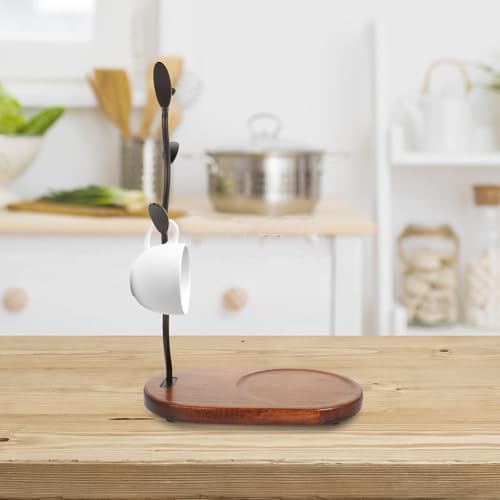 Vintage Wooden Base Mug Holder Rack with Four Arms - Image 4