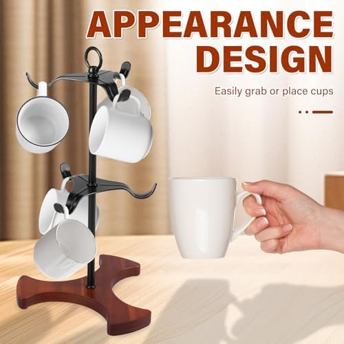 Coffee Mug Tree with 6 Hooks Wood Base Mug Holder Tree Space Saving Tea Cup Holder Rack for Home Countertop(black) - Image 2