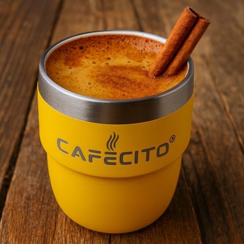 CAFECITO® 4 oz Stackable Espresso Cups – Set of 2 – Miami Yellow | Vacuum Insulated Stainless Steel – Double Wall Coffee Cups for Espresso & Cortadito – Giftable, Durable & Stackable Design - Image 2