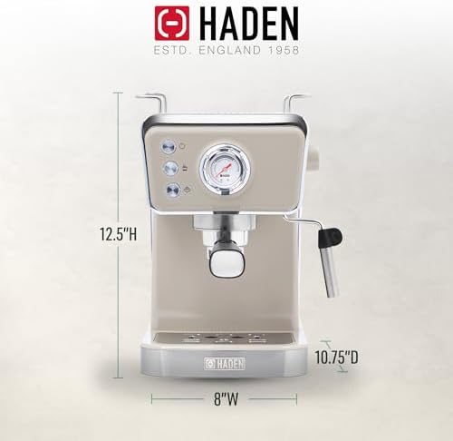 HADEN Barista Brew Espresso Coffee Machine, Stainless Steel Espresso Maker with Milk Frother and Steamer Function and 1.5L Water Tank, Putty & Copper - Image 4