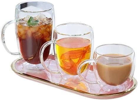 Coffee Mug 2-6pcs 150-450ML Double Wall Glass Cup Creative Insulation Drinkware Transparent Coffee Milk(3pcs,250ML with Handle) - Image 2